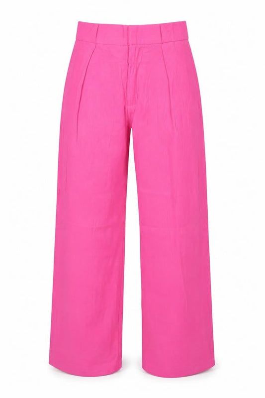 Front view of Zara unisex adults pink m wide-leg high rise dress trousers