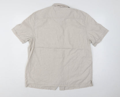 Stone Bay Men's Beige M Linen Cotton Short Sleeve Button-Up Shirt