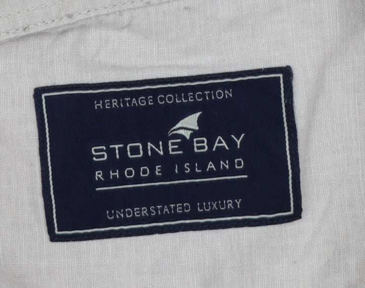Stone Bay Men's Beige M Linen Cotton Short Sleeve Button-Up Shirt