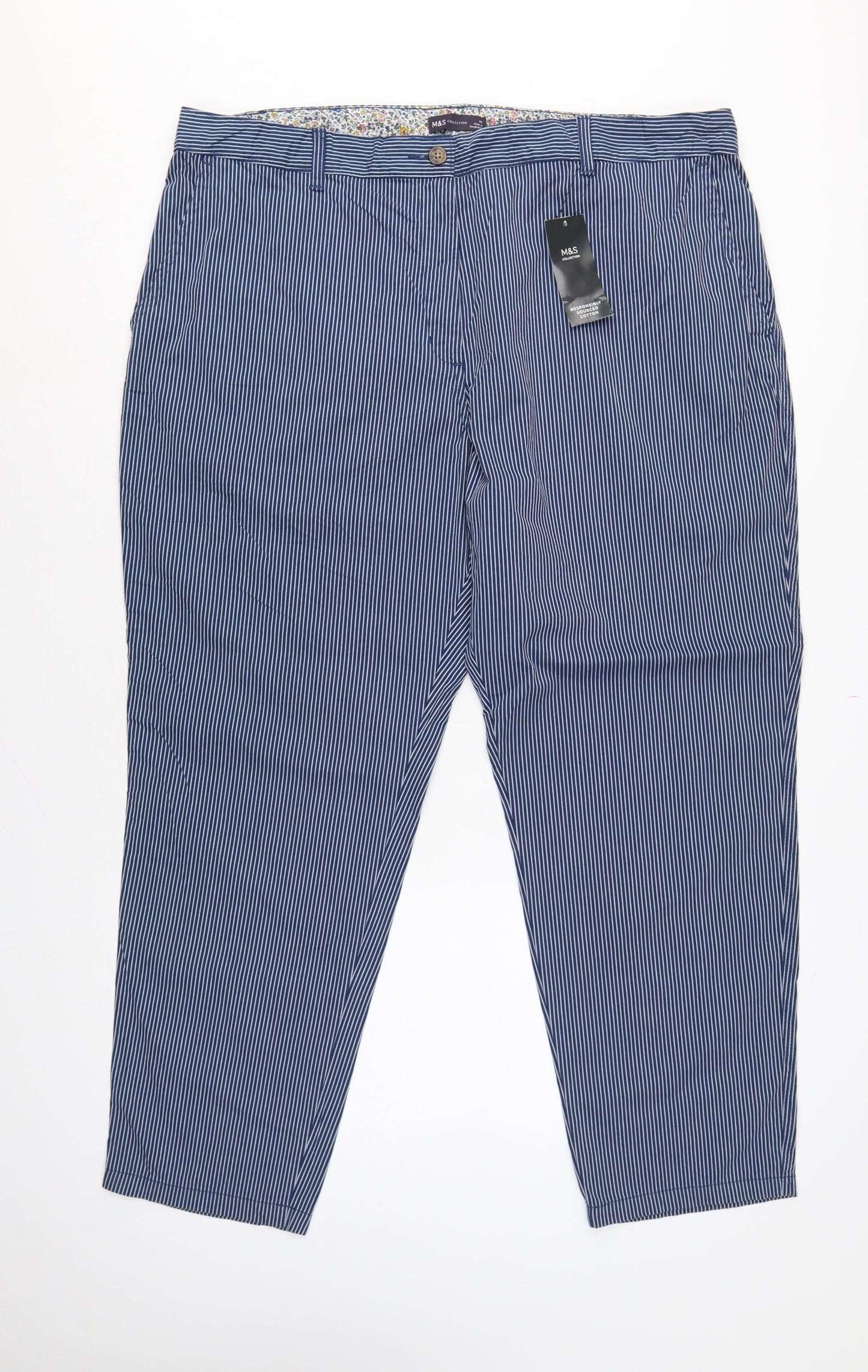 Marks & Spencer Women’s Blue Striped Size 20 Tapered Chino Trousers