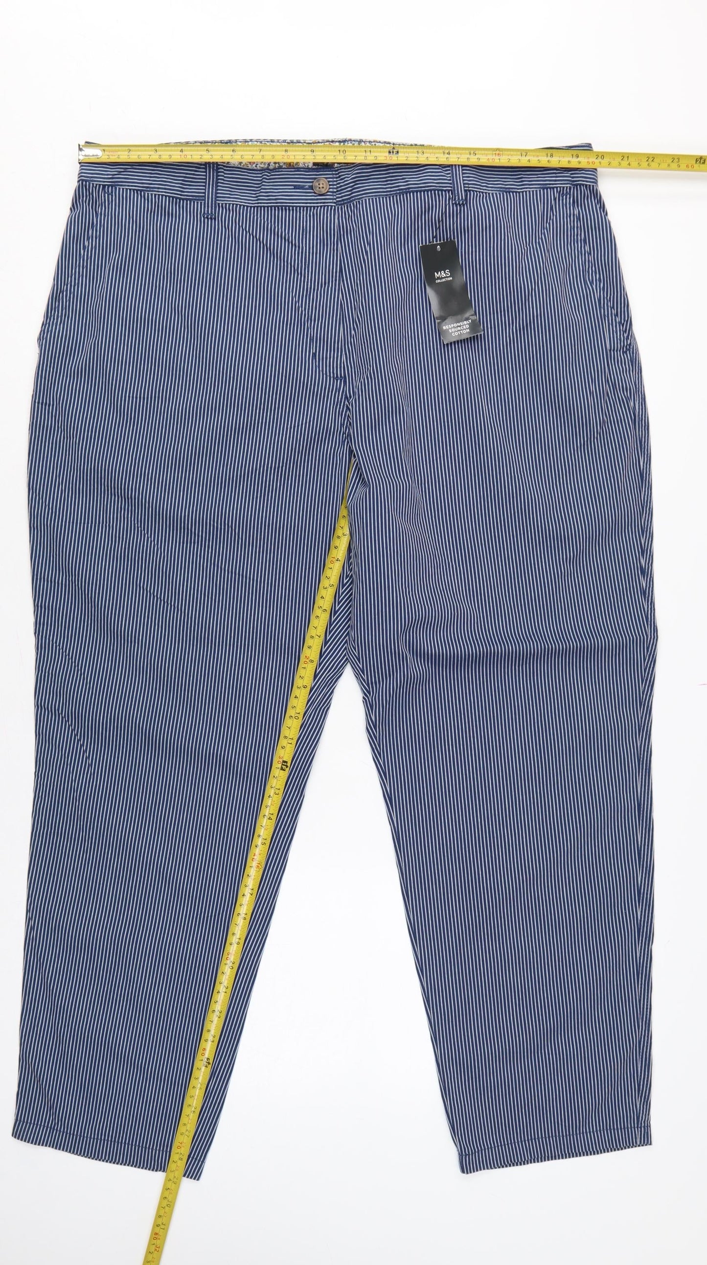Marks & Spencer Women’s Blue Striped Size 20 Tapered Chino Trousers