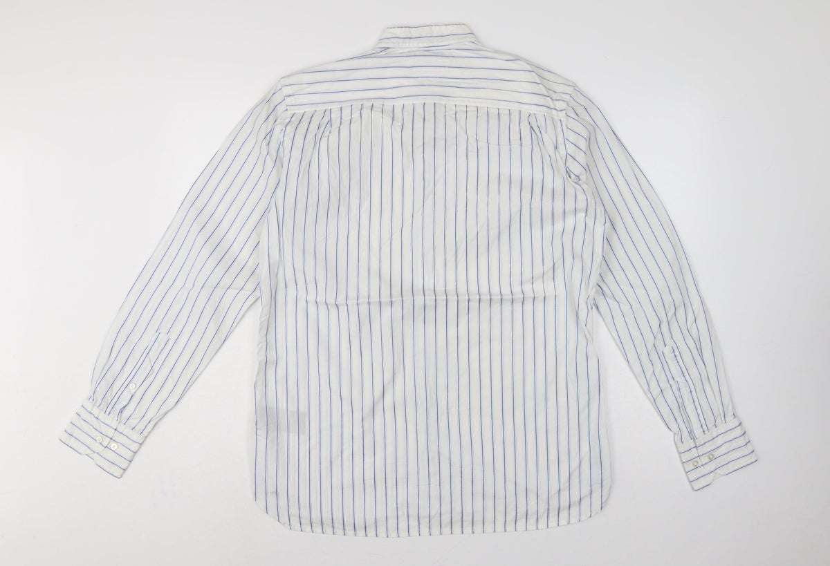 Tommy Hilfiger Men's White Blue Stripe M Custom Fit Band Collar Shirt