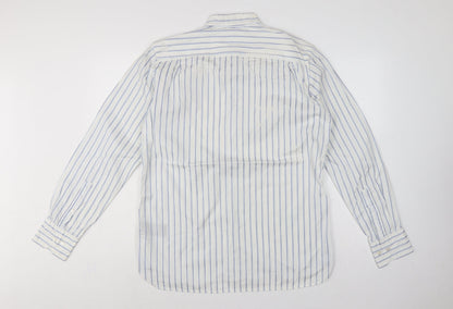 Tommy Hilfiger Men's White Blue Stripe M Custom Fit Band Collar Shirt