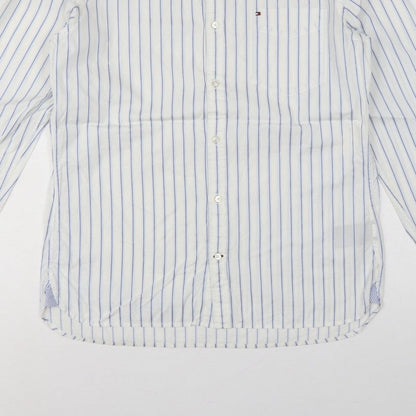 Tommy Hilfiger Men's White Blue Stripe M Custom Fit Band Collar Shirt
