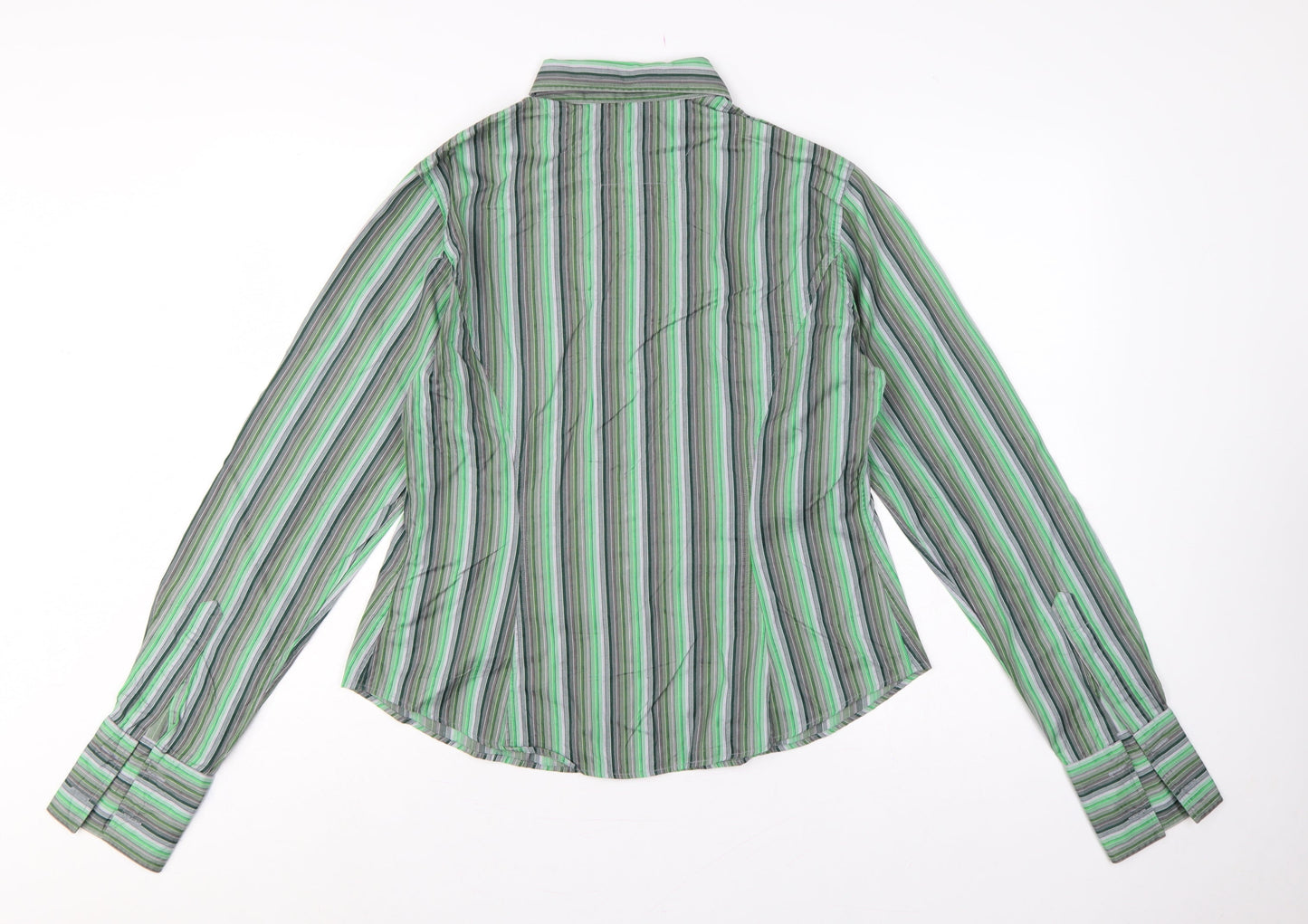 TM Lewin Women Green Stripe Cotton Button-Up Shirt UK 14 Long Sleeve