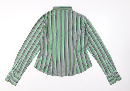 TM Lewin Women Green Stripe Cotton Button-Up Shirt UK 14 Long Sleeve