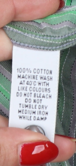 TM Lewin Women Green Stripe Cotton Button-Up Shirt UK 14 Long Sleeve