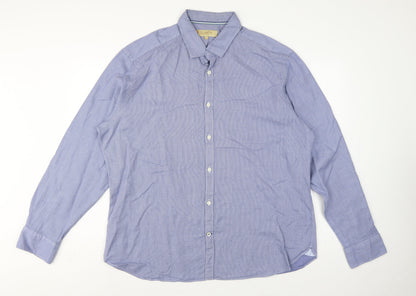 M&S Collezione Men Blue Geometric Cotton Slim Fit Dress Shirt 2XL