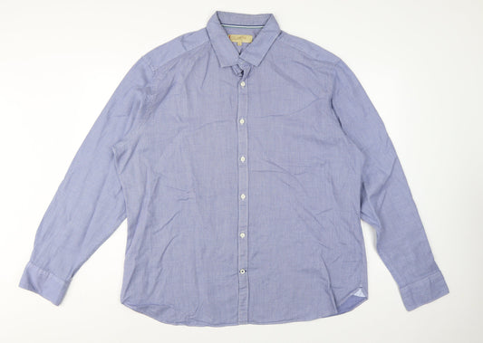 M&S Collezione Men Blue Geometric Cotton Slim Fit Dress Shirt 2XL