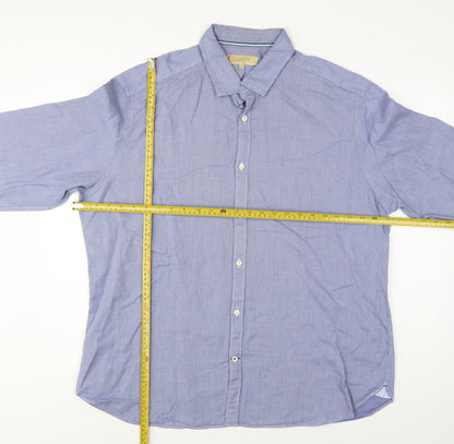 M&S Collezione Men Blue Geometric Cotton Slim Fit Dress Shirt 2XL