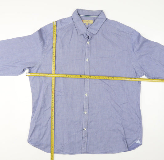 M&S Collezione Men Blue Geometric Cotton Slim Fit Dress Shirt 2XL