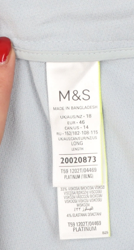 M&S Women Grey UK 18 Long Tapered Tailored Dress Trousers NWT