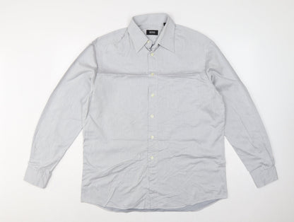 Hugo Boss Men Grey 16 Cotton Long Sleeve Button-Up Point Collar Shirt