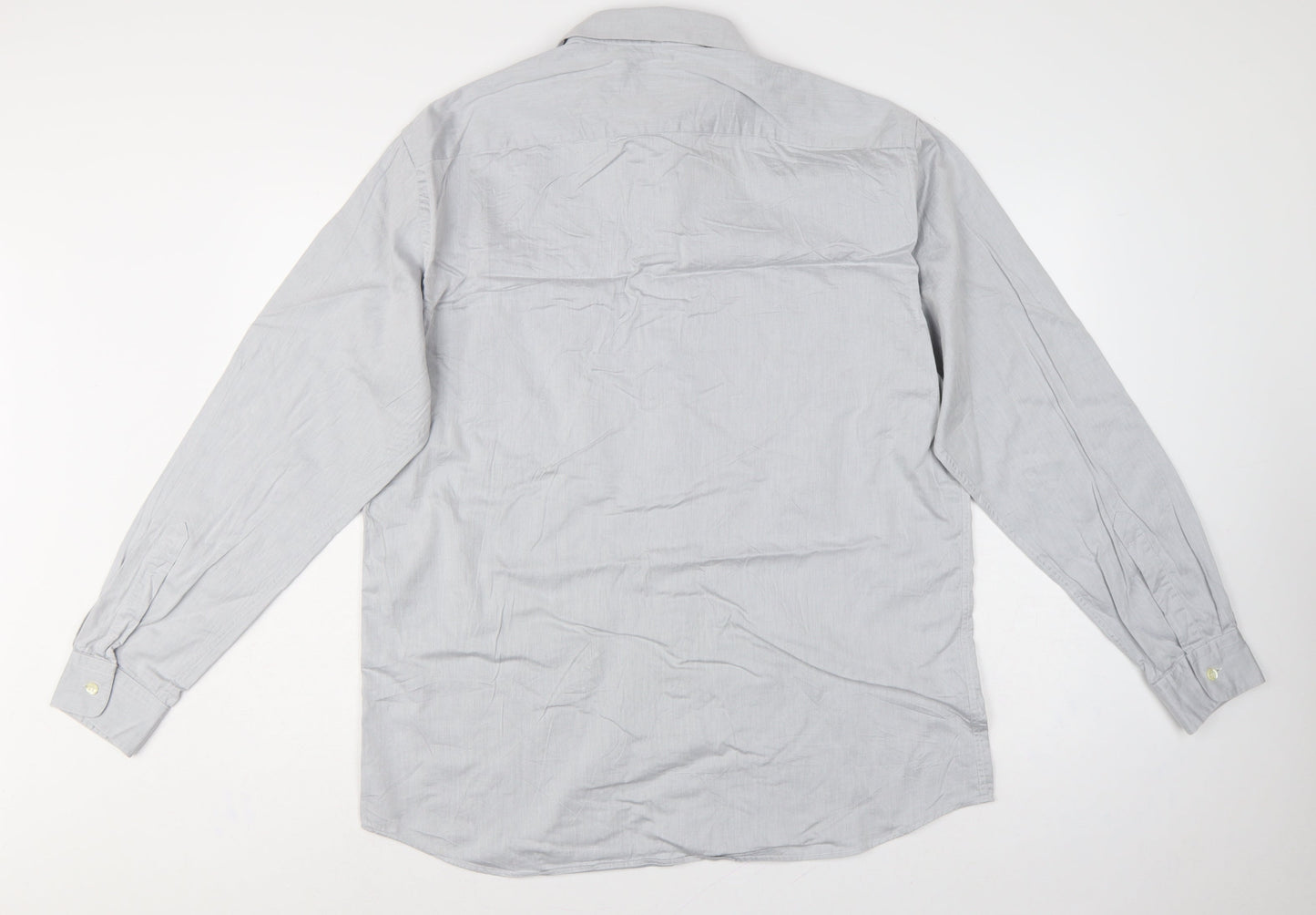 Hugo Boss Men Grey 16 Cotton Long Sleeve Button-Up Point Collar Shirt