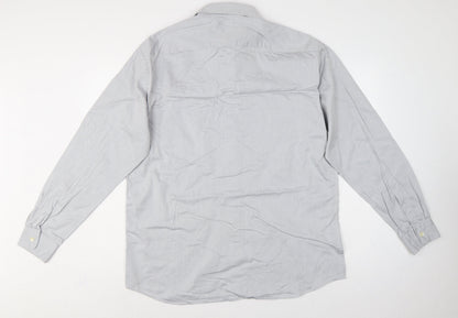 Hugo Boss Men Grey 16 Cotton Long Sleeve Button-Up Point Collar Shirt