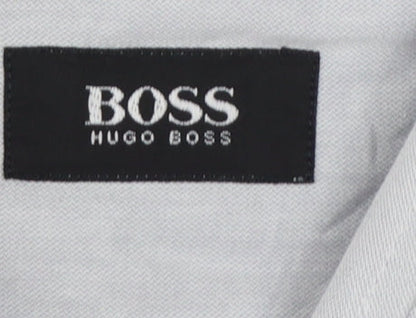 Hugo Boss Men Grey 16 Cotton Long Sleeve Button-Up Point Collar Shirt