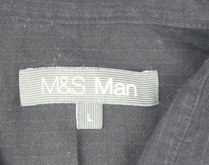 Marks & Spencer Men Black Linen Cotton Short Sleeve Shirt L 41-43