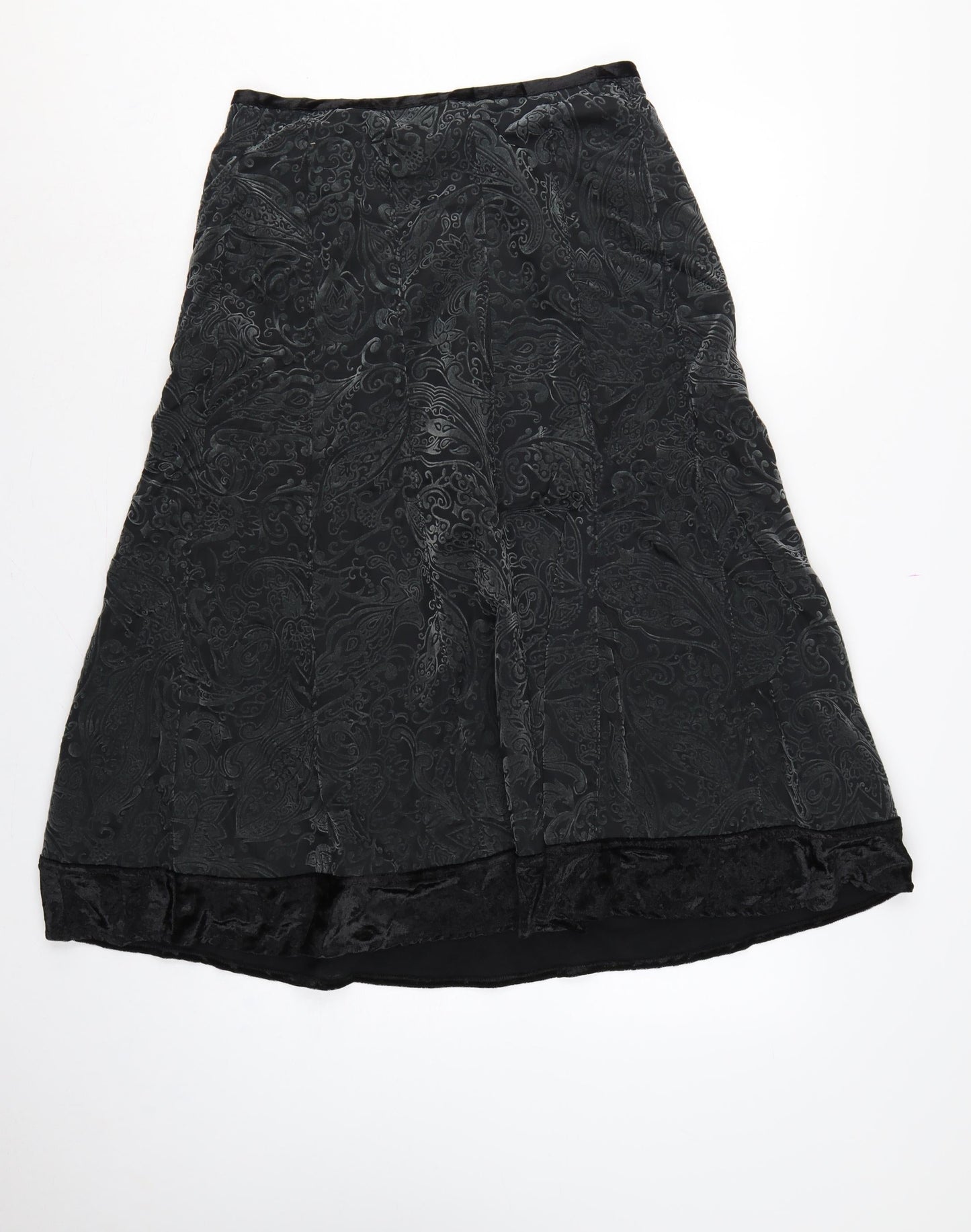Per Una Women’s Black Paisley Velvet A-Line Knee Length Skirt UK 12