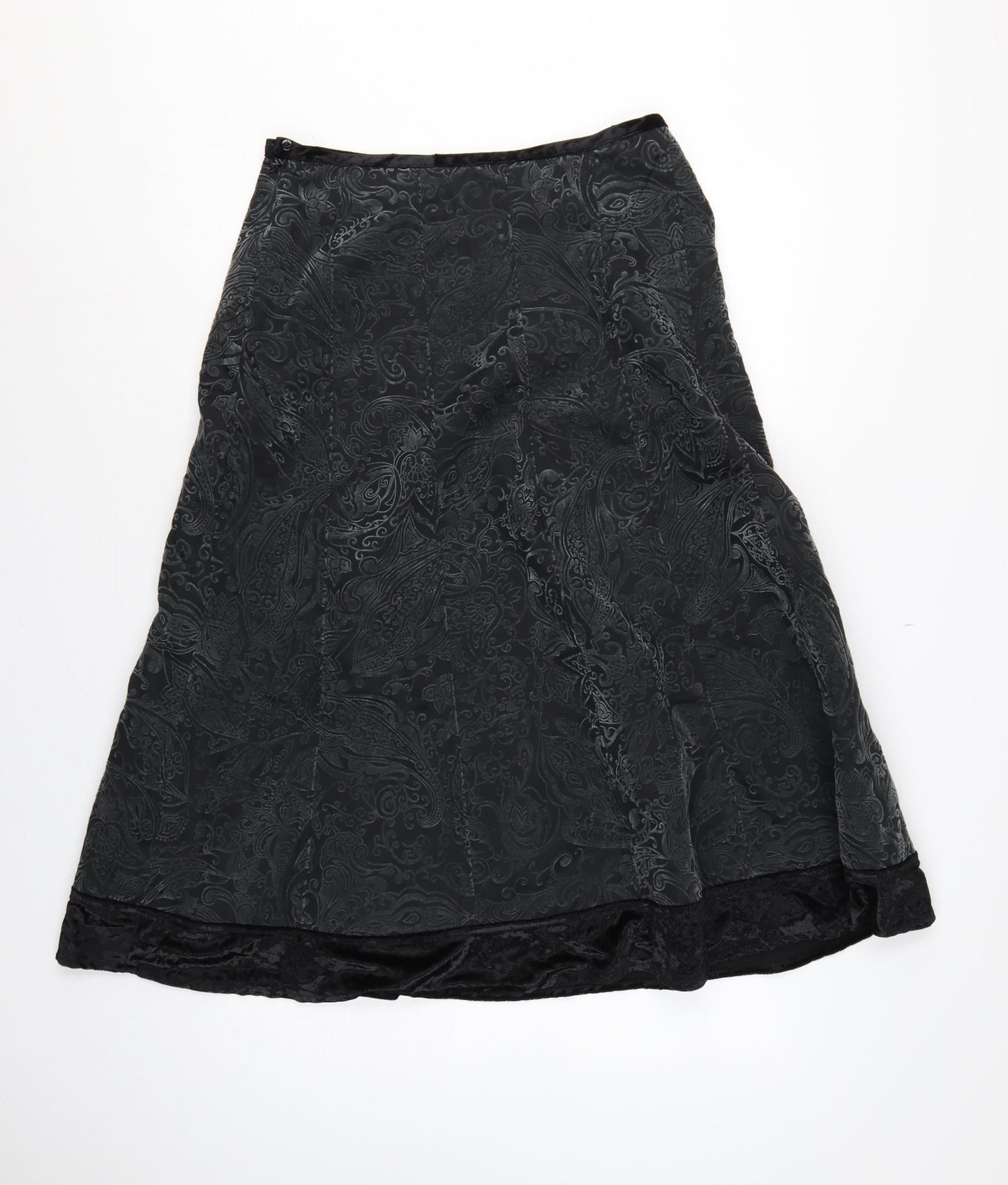 Per Una Women’s Black Paisley Velvet A-Line Knee Length Skirt UK 12