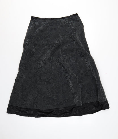 Per Una Women’s Black Paisley Velvet A-Line Knee Length Skirt UK 12