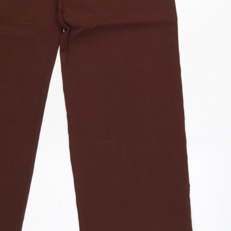 Stradivarius Women Brown UK 8 High Rise Wide Leg Pleated Trousers
