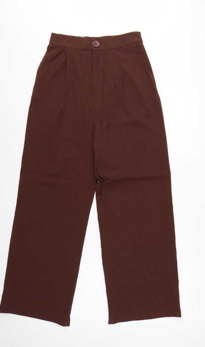Stradivarius Women Brown UK 8 High Rise Wide Leg Pleated Trousers