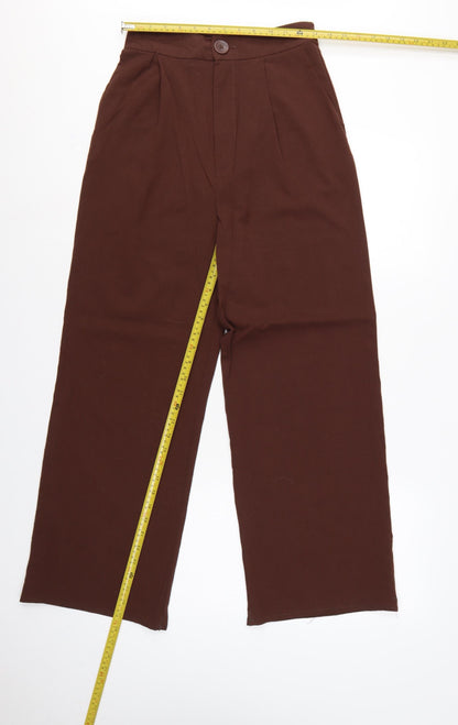 Stradivarius Women Brown UK 8 High Rise Wide Leg Pleated Trousers