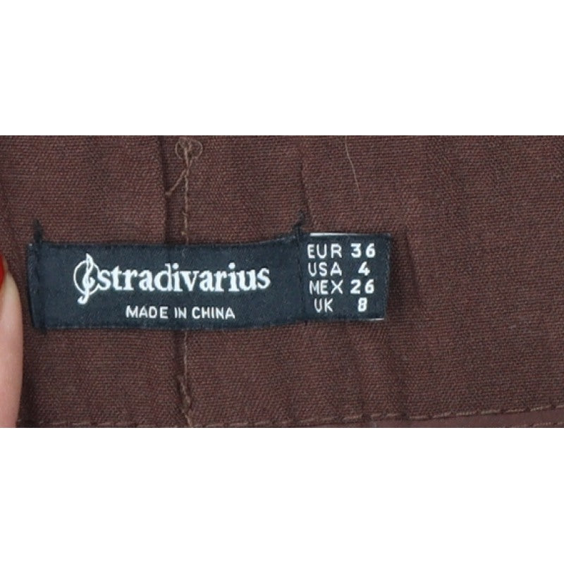 Stradivarius Women Brown UK 8 High Rise Wide Leg Pleated Trousers
