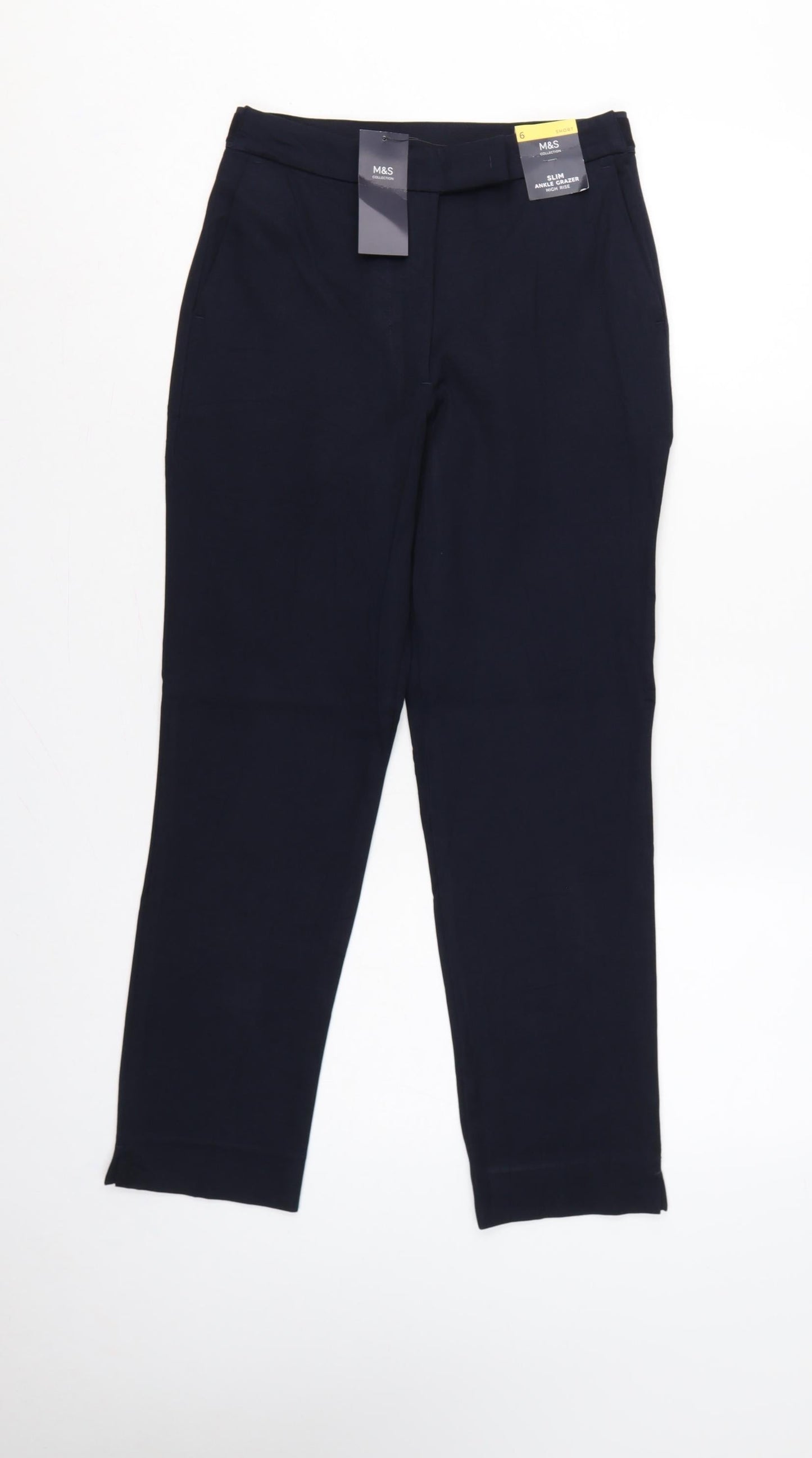 Marks and Spencer Women Blue UK 6 Slim High Rise Ankle Grazer Trousers