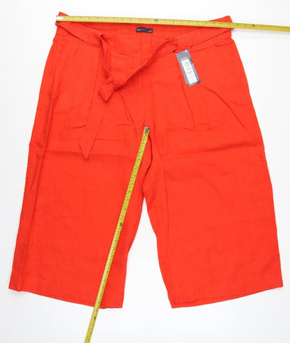 Marks & Spencer Women Orange UK 24 Linen Cropped Wide-Leg Trousers