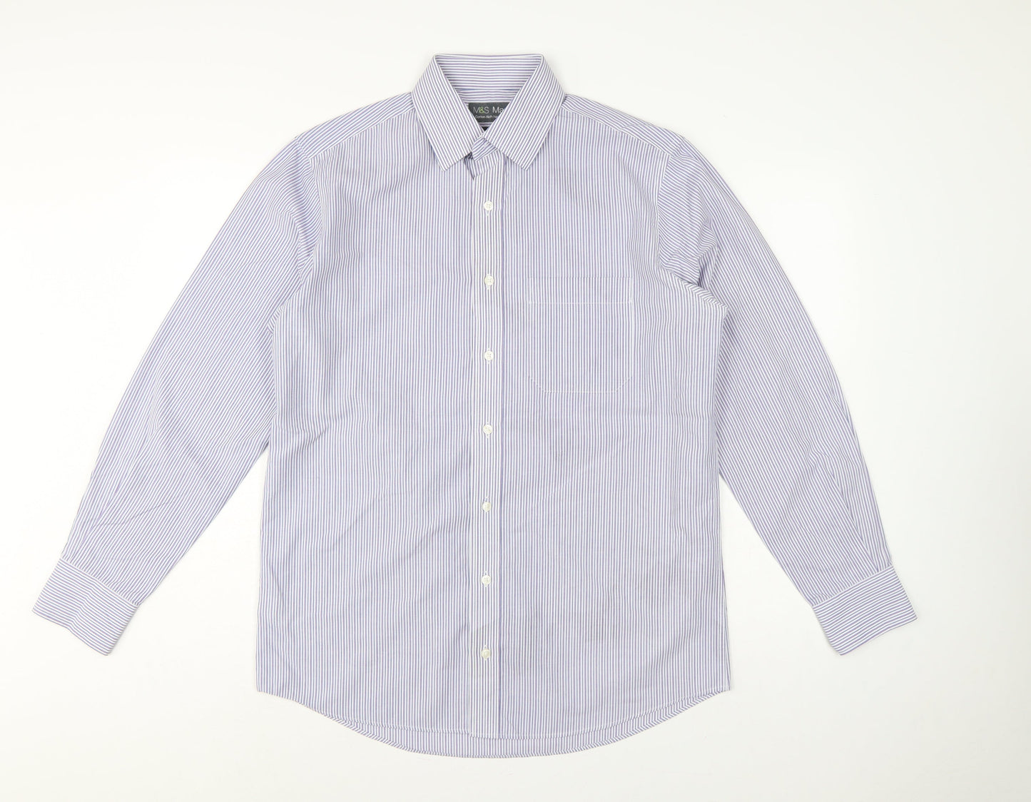 Marks and Spencer Men Purple Stripe Regular Fit 15.5 Non-Iron Shirt