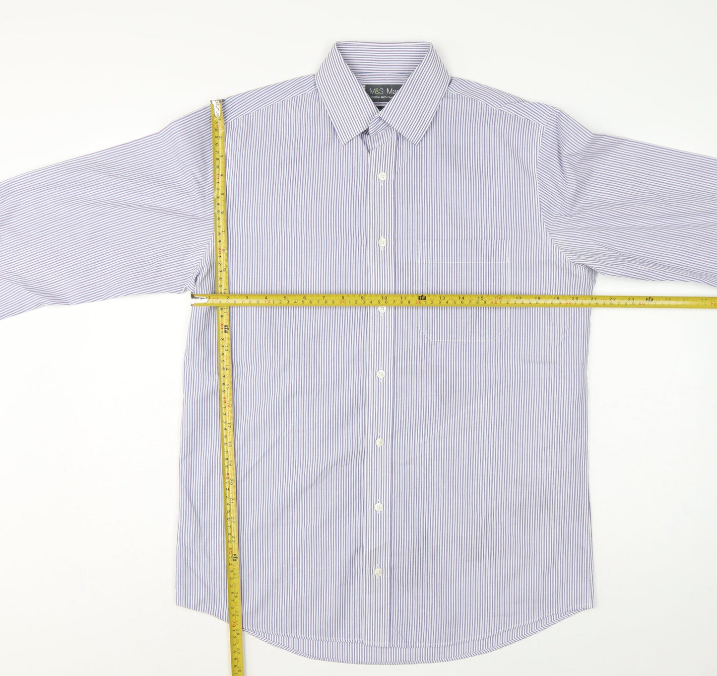 Marks and Spencer Men Purple Stripe Regular Fit 15.5 Non-Iron Shirt