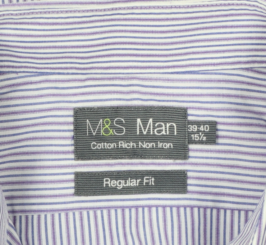 Marks and Spencer Men Purple Stripe Regular Fit 15.5 Non-Iron Shirt