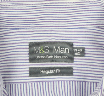 Marks and Spencer Men Purple Stripe Regular Fit 15.5 Non-Iron Shirt