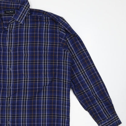 James Pringle Men's Blue Check Casual Long Sleeve Shirt L