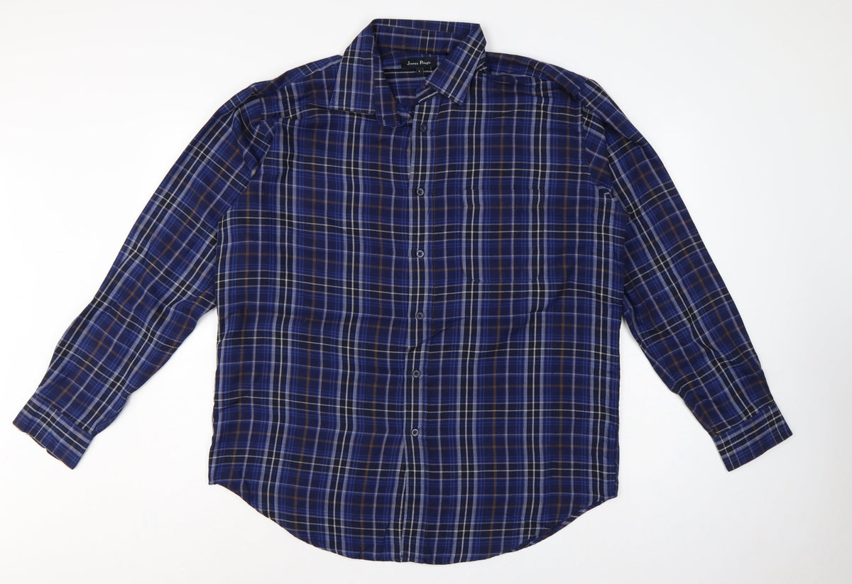 James Pringle Men's Blue Check Casual Long Sleeve Shirt L