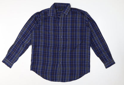 James Pringle Men's Blue Check Casual Long Sleeve Shirt L