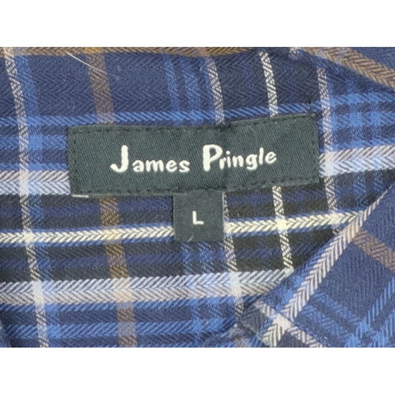 James Pringle Men's Blue Check Casual Long Sleeve Shirt L
