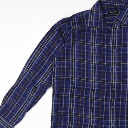 James Pringle Men's Blue Check Casual Long Sleeve Shirt L