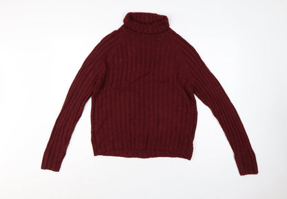 Monki Women Red Ribbed Roll Neck Jumper UK 12 Long Sleeve Knit