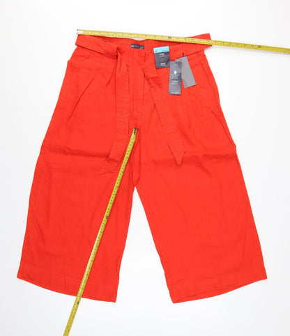 Marks and Spencer Women Orange UK 14 Wide Leg Cropped Linen Trousers Belt