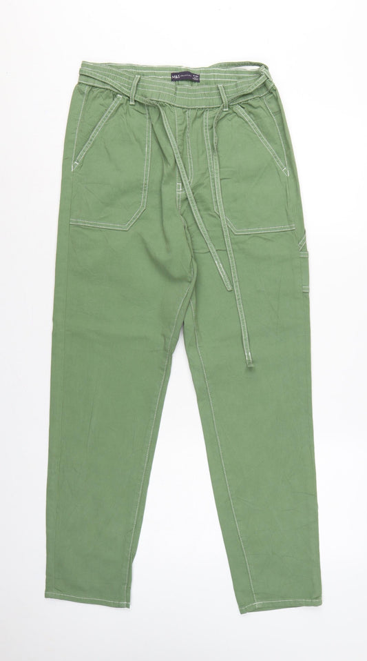 Marks and Spencer Women Green UK 10 Cargo Tapered Belted Trousers