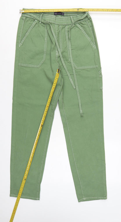 Marks and Spencer Women Green UK 10 Cargo Tapered Belted Trousers