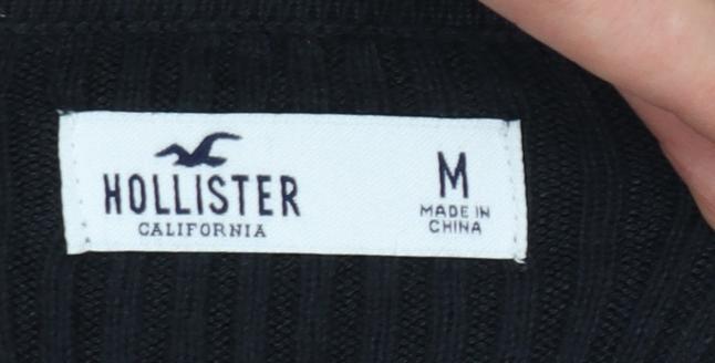 Hollister Women Black M Square Neck Rib Knit Slim Pullover Jumper
