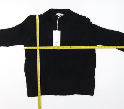Sweewe Paris Women Black M Pullover Pearl Flared Sleeve Rib Knit Jumper
