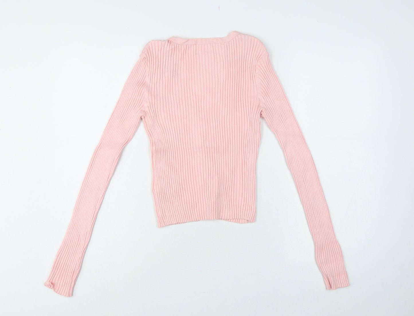 H&M Women Pink Size 8 Rib Knit V-Neck Button Cardigan