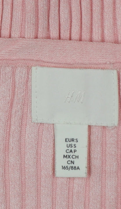 H&M Women Pink Size 8 Rib Knit V-Neck Button Cardigan