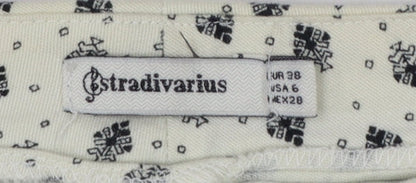 Stradivarius Women Ivory UK 10 Slim Straight Floral Zip Trousers