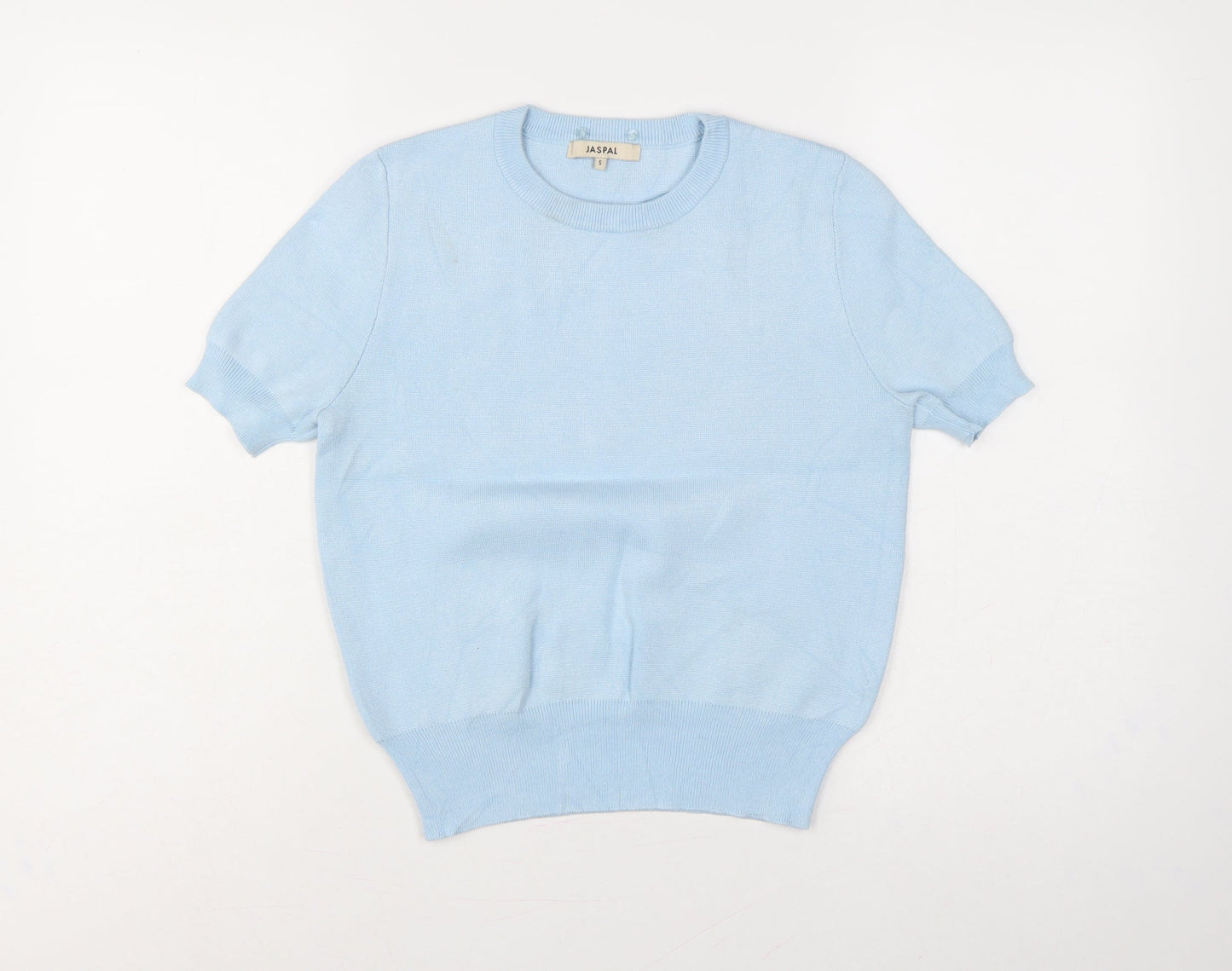 Jaspal Women Blue S Short Sleeve Crew Neck Knit Pullover Jumper