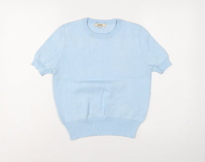 Jaspal Women Blue S Short Sleeve Crew Neck Knit Pullover Jumper